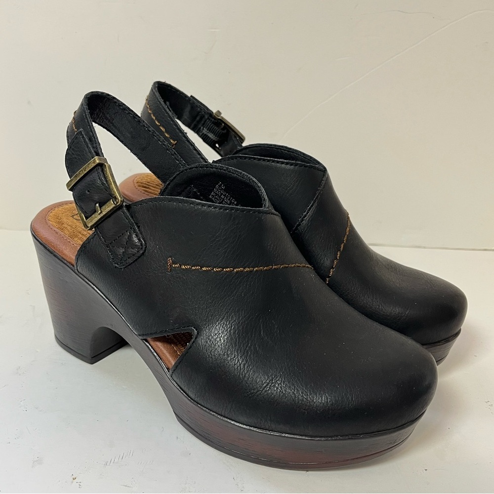 BOC Born Black Leather Platform Mules Clog Size 7M
